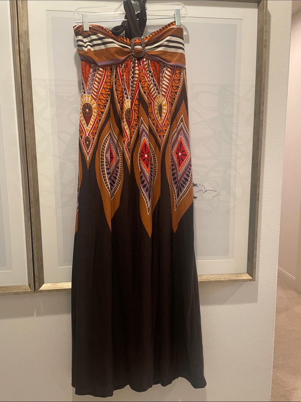 Bohemian Strapless halter Maxi Dress in Black and orange